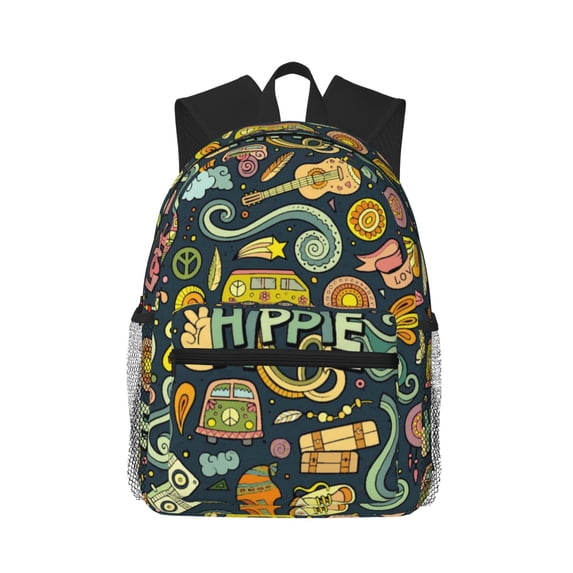 Lsque Colorful Hippie Classic Casual Backpack - Large Capacity Water-Resistant Backpack for School, Work, Travel, and Outdoor Activities