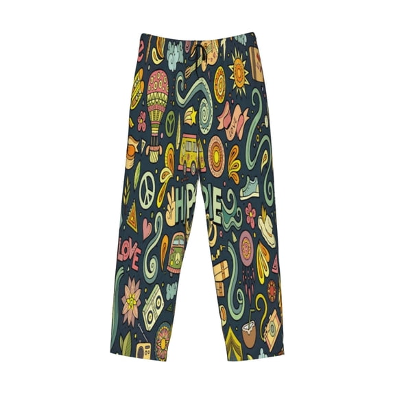 Lsque Colorful Hippie Print Men's Pajama Pants, Lounge Pant - Comfortable Home Wear,Elastic Waistband, Stylish Design-X-Large