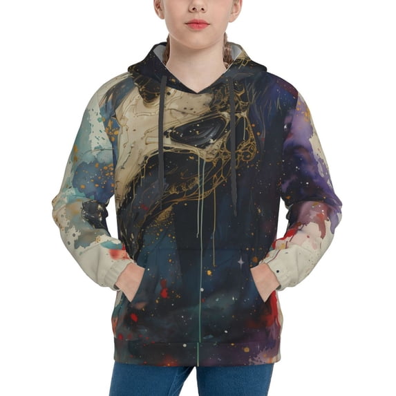 Lsque Colorful Ink Cute Horse Patten Youth Hoodie Sweatshirt Pullover with Kangaroo Pocket Boys and Girls Hoodie Warm Hoodie for Kids-X-Large