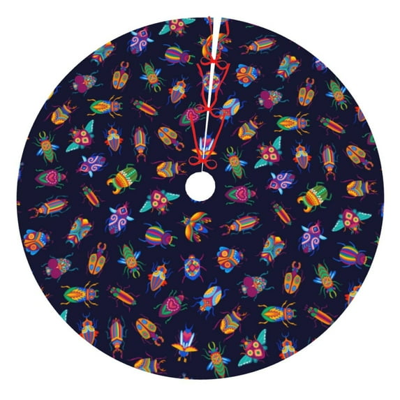 Lsque Colorful Insects Print Christmas Tree Skirt, Tree Skirt with Ties or Velcro, Perfect for Holiday Decorations, Halloween, and New Year-36"