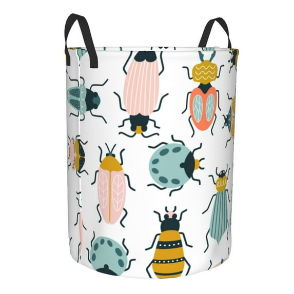 Lsque Colorful Insects pattern Laundry Hamper Basket, Tall Woven Rope Hamper Basket for Clothes, Lightweight Storage Basket, Collapsible Waterproof-Small
