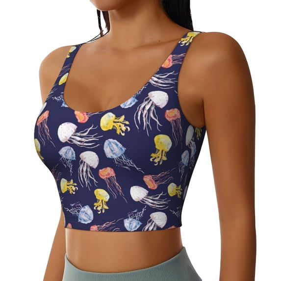 Lsque Colorful Jellyfish Printed Women'S Sports Bra, Compression, Moisture Wicking, High-Impact Sports Bra For Women,Supportive sports bra-