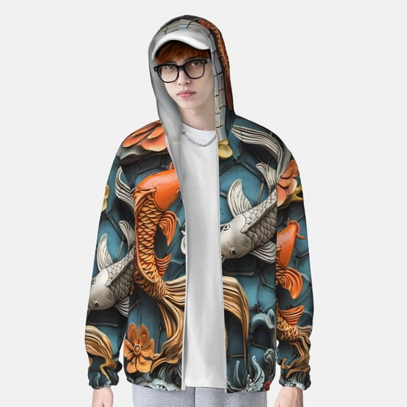 Lsque Colorful Koi Fish Art UPF 50+ Lightweight Sun Protection Men's Women's Long Sleeve Shirt, Hoodie Performance -3X-Large
