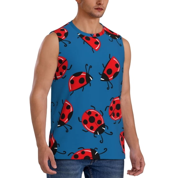 Lsque Colorful Ladybird Print Men's Cotton Blend Sleeveless Muscle Shirts (S-3XL)- Moisture Wicking, Odor Protection, UPF 30+,X-Large