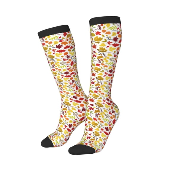 Lsque Colorful Leaves Printed Crew Socks Men's Women's LightWeight Thin Casual Calf Socks ,Knee High Socks,Cotton Socks