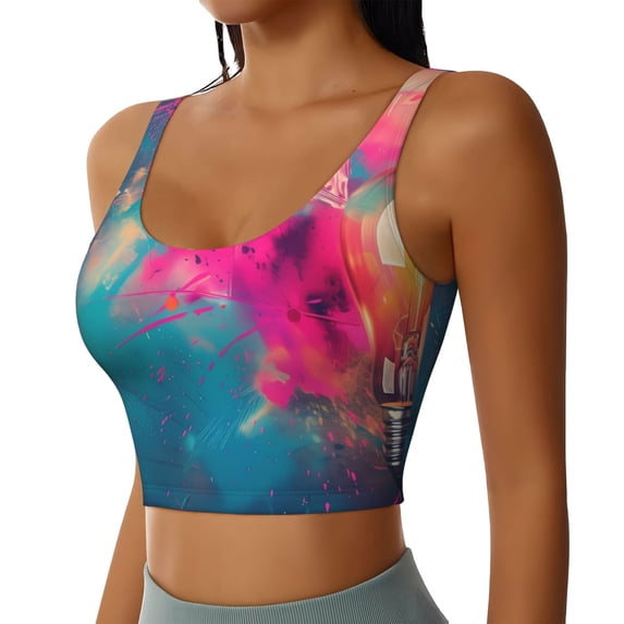 Lsque Colorful Lightbulb Abstract Printed Women'S Sports Bra, Compression, Moisture Wicking, High-Impact Sports Bra For Women,Supportive sports bra-Large
