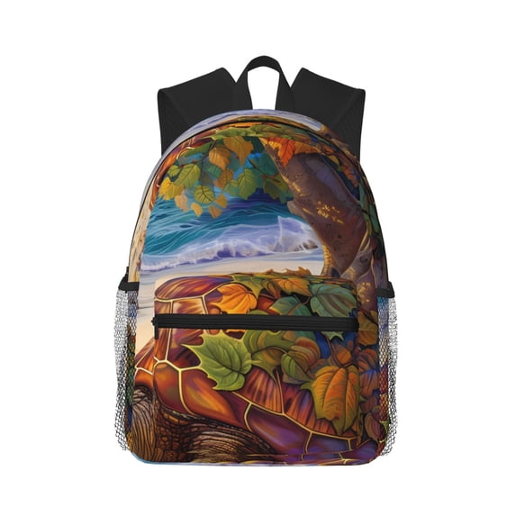 Lsque Colorful Maple Leaf Beach Turtle Classic Casual Backpack - Large Capacity Water-Resistant Backpack for School, Work, Travel, and Outdoor Activities