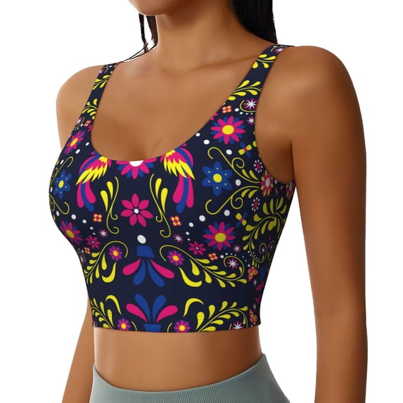 Lsque Colorful Mexican Printed Women'S Sports Bra, Compression, Moisture Wicking, High-Impact Sports Bra For Women,Supportive sports bra-