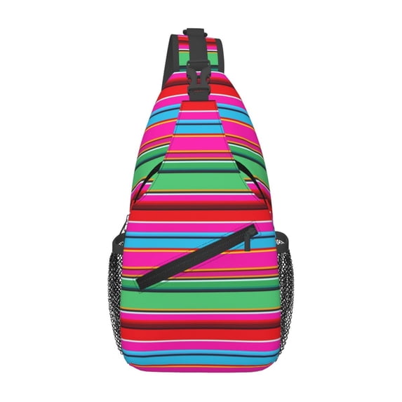 Lsque Colorful Mexican Stripes Pattern Cross Chest Bag Diagonally – Premium Durable Front Chest Sling with Adjustable Padded Strap, High-Capacity Storage