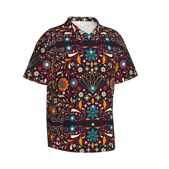 Lsque Colorful Mexican2 pattern Hawaiian Shirt for Men, Unisex Summer Beach Casual Short Sleeve Button Down Shirts-XX-Large