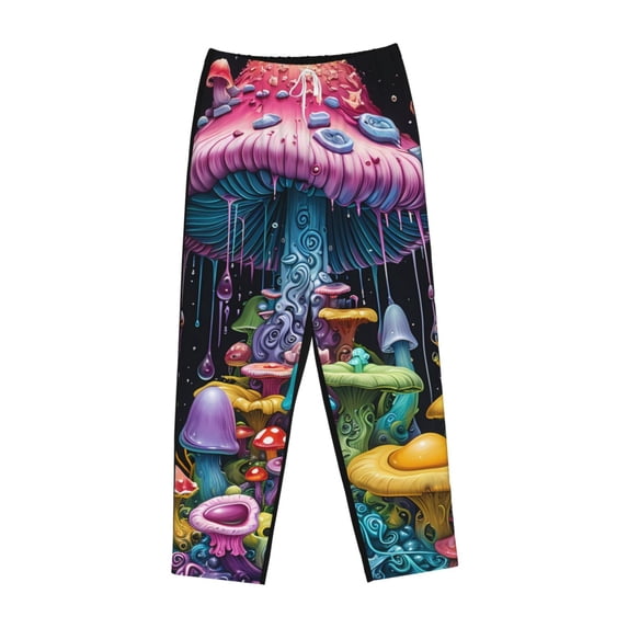 Lsque Colorful Mushroom Print Women's Pajama Pants, Lounge Pant - Comfortable Home Wear,Elastic Waistband, Stylish Design-Large