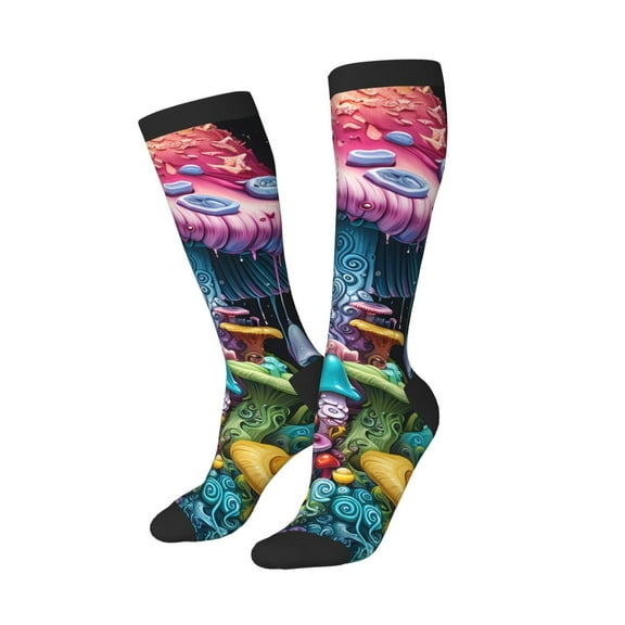 Lsque Colorful Mushroom Printed Crew Socks Men's Women's LightWeight Thin Casual Calf Socks ,Knee High Socks,Cotton Socks
