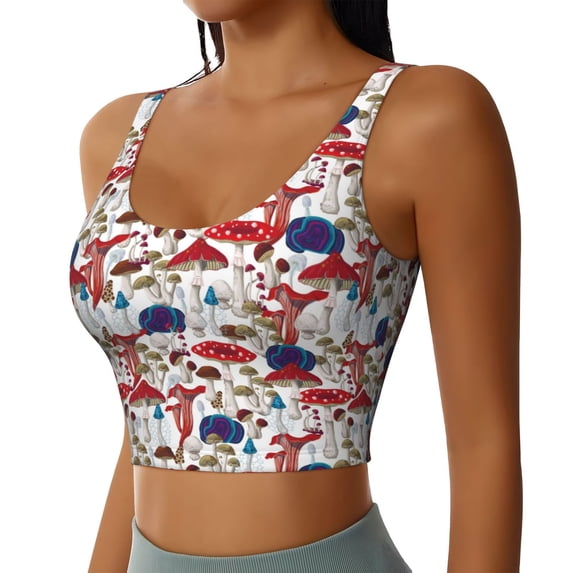 Lsque Colorful Mushrooms (2) Printed Women'S Sports Bra, Compression, Moisture Wicking, High-Impact Sports Bra For Women,Supportive sports bra-X-Large
