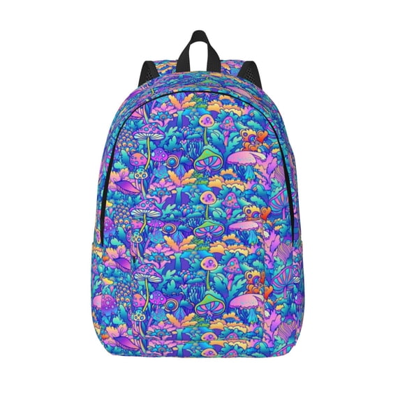 Lsque Colorful Mushrooms Pattern Canvas Daypack, Durable Backpack, High-quality Versatile Backpack,Vintage Compact Backpack-Medium