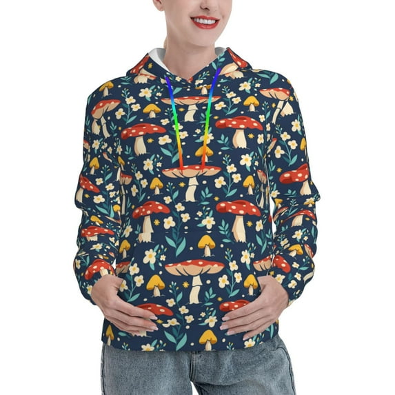 Lsque Colorful Mushrooms Pattern Casual Women's Hoodie,Hooded Sweatshirt with Kangaroo Pocket,Pullover Hoodie with Eye-catching Drawstrings-Small