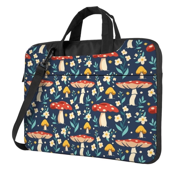 Lsque Colorful Mushrooms Pattern Laptop Bag – Portable & Slim Single-Shoulder Computer Case with Adjustable Strap, Protective, Lightweight for 13”/14”/15.6” Laptops