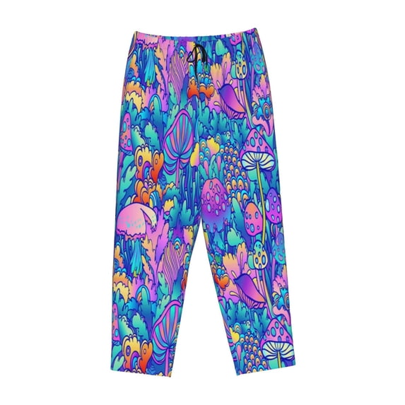 Lsque Colorful Mushrooms Print Women's Pajama Pants, Lounge Pant - Comfortable Home Wear,Elastic Waistband, Stylish Design-Medium