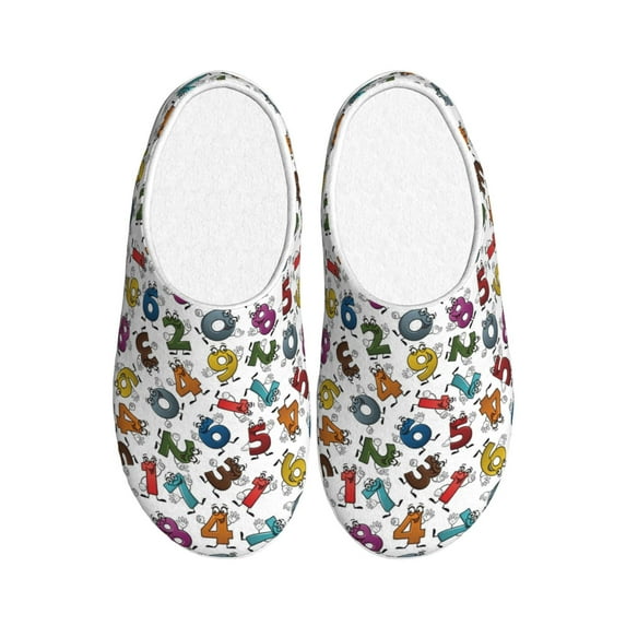 Lsque Colorful Numbers Pattern Womens Comfort Cotton on Scuff With Memory Foam and Anti-skid Sole Slipper-44/45