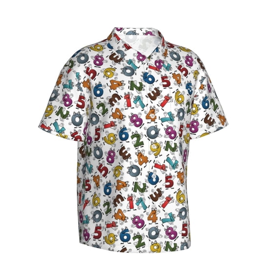 Lsque Colorful Numbers pattern Hawaiian Shirt for Men, Unisex Summer Beach Casual Short Sleeve Button Down Shirts-Large