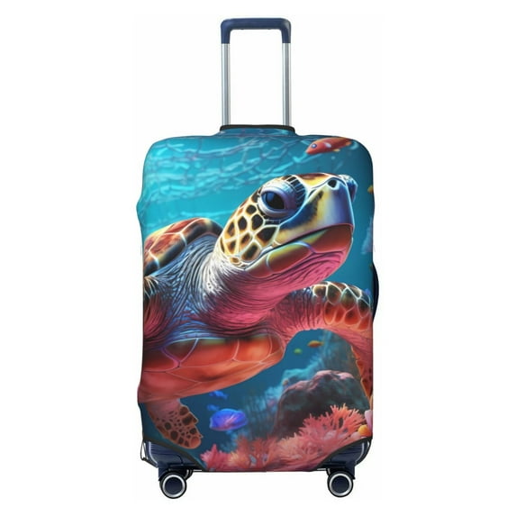 Lsque Colorful Ocean Sea Turtle Printed Luggage Cover, Travel Luggage Protector,Scratch and Dirt Resistant, Fits 18-32 Inch Luggage - Small