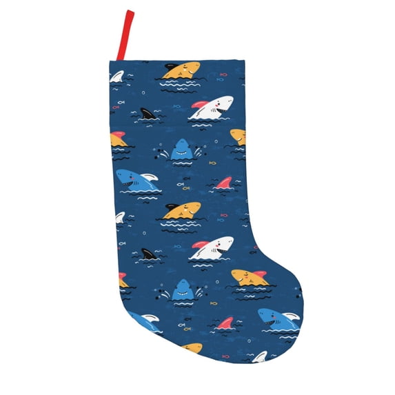 Lsque Colorful Ocean Shark Pattern 18 Inch Christmas Stockings, Festive Holiday Stocking for Christmas Decorations Holiday Decor