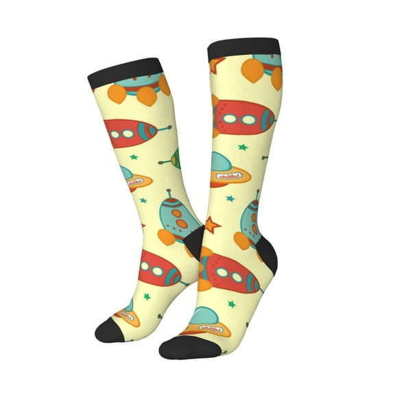Lsque Colorful Outer Space Printed Crew Socks Men's Women's LightWeight Thin Casual Calf Socks ,Knee High Socks,Cotton Socks