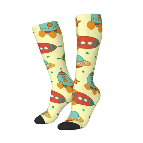 Lsque Colorful Outer Space Printed Crew Socks Men's Women's LightWeight Thin Casual Calf Socks ,Knee High Socks,Cotton Socks