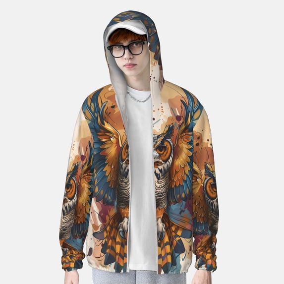 Lsque Colorful Owl Tattoo Art UPF 50+ Lightweight Sun Protection Men's Women's Long Sleeve Shirt, Hoodie Performance -3X-Large