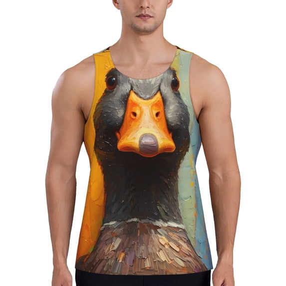 Lsque Colorful Painted Duck Pattern Mens Tank Tops Muscle Athletic Quick Dry Sleeveless Workout Fitness T Shirts Beach Tank Top, Loose-fit Sleeveless Shirt for Men-XX-Large