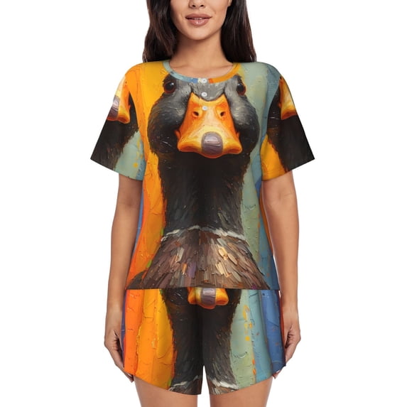 Lsque Colorful Painted Duck Women's Short-Sleeved Pajama Set - 2 Piece Soft and Lightweight Sleepwear Set-X-Large
