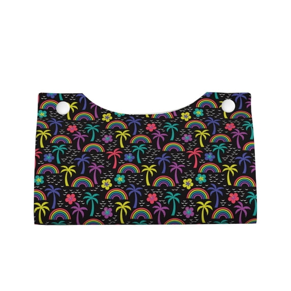 Lsque Colorful Palms Printed Long Tissue Box Cover Holder, Facial Paper Organizer Dispenser,Triangle with Bottom Belt, PVC Leather Decorative Organizer