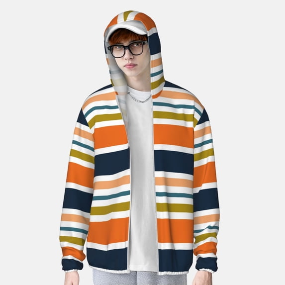 Lsque Colorful Pastel Stripes UPF 50+ Lightweight Sun Protection Men's Women's Long Sleeve Shirt, Hoodie Performance -Small
