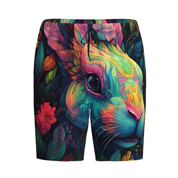 Lsque Colorful Patterned Rabbit Mens Sleep Pajama Shorts,Short Pajama Pants, Cotton Ultra-Soft Knit-3X-Large