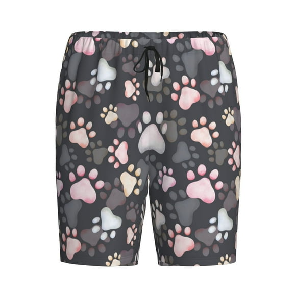 Lsque Colorful Paws Of Dog Mens Sleep Pajama Shorts,Short Pajama Pants, Cotton Ultra-Soft Knit-Small