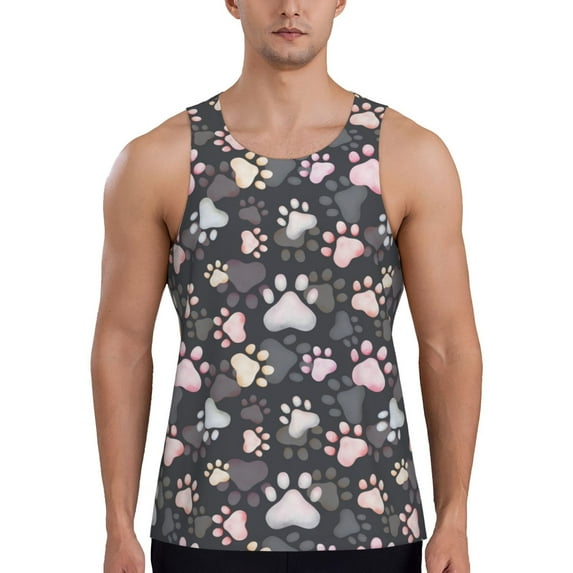 Lsque Colorful Paws Of Dog Pattern Mens Tank Tops Muscle Athletic Quick Dry Sleeveless Workout Fitness T Shirts Beach Tank Top, Loose-fit Sleeveless Shirt for Men-Large