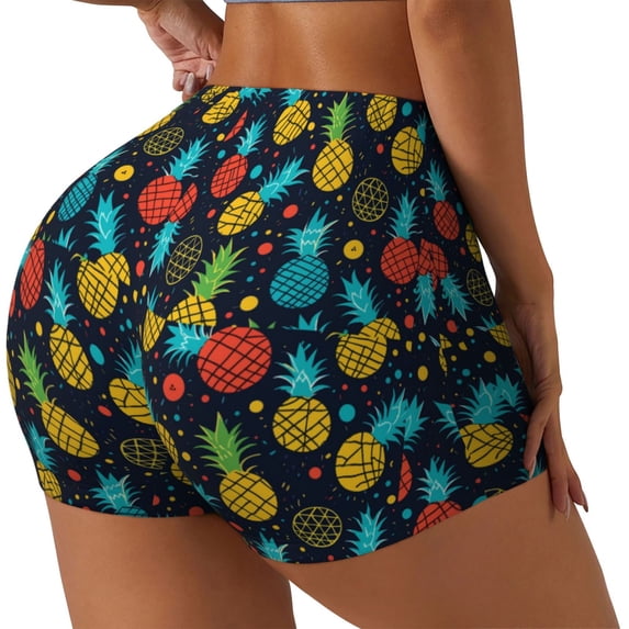 Lsque Colorful Pineapple Pattern High Waisted Biker Shorts for Women-Tummy Control Fitness Athletic Workout Running Yoga Gym Shorts,Moisture-Wicking-X-Large
