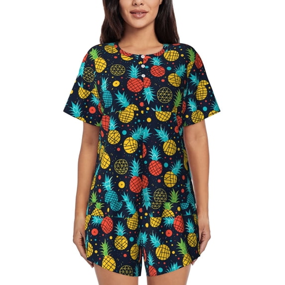 Lsque Colorful Pineapple Women's Short-Sleeved Pajama Set - 2 Piece Soft and Lightweight Sleepwear Set-3X-Large