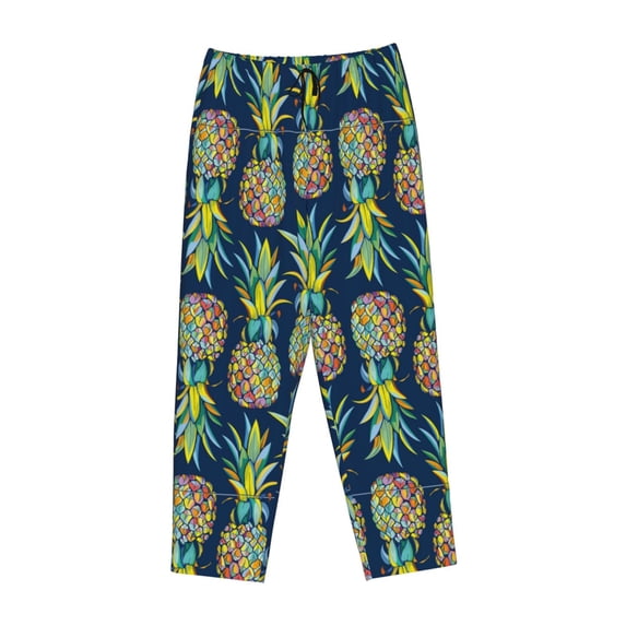 Lsque Colorful Pineapples Print Women's Pajama Pants, Lounge Pant - Comfortable Home Wear,Elastic Waistband, Stylish Design-Large