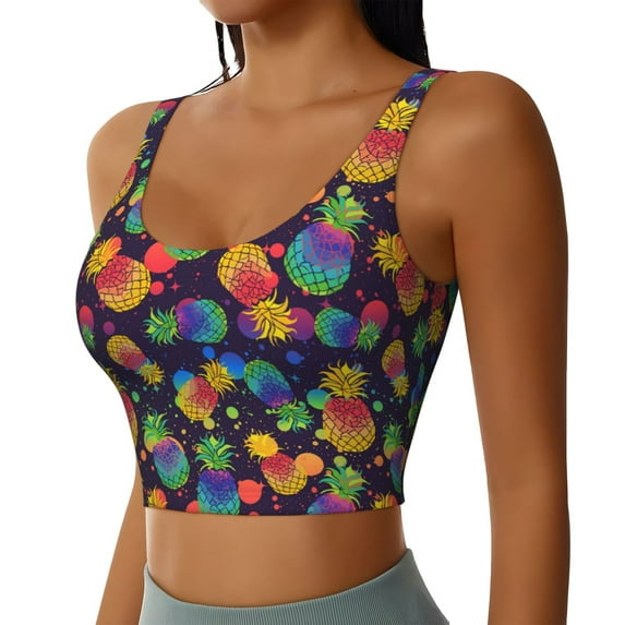 Lsque Colorful Pineapples1 Printed Women'S Sports Bra, Compression, Moisture Wicking, High-Impact Sports Bra For Women,Supportive sports bra-Medium