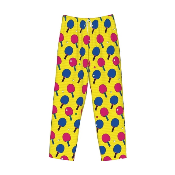 Lsque Colorful Ping Pong Print Men's Pajama Pants, Lounge Pant - Comfortable Home Wear,Elastic Waistband, Stylish Design-XX-Large