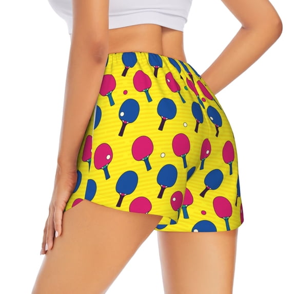Lsque Colorful Ping Pong Printed Women's Running Shorts with Liner Pockets,Elastic Quick Dry Workout Athletic Gym Yoga Shorts,Womens High Waist Shorts-Medium
