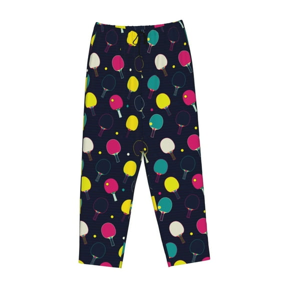 Lsque Colorful Ping Pong Rackets Print Women's Pajama Pants, Lounge Pant - Comfortable Home Wear,Elastic Waistband, Stylish Design-Medium