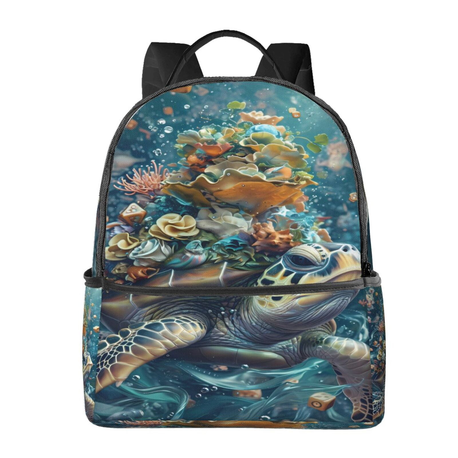 Lsque Colorful Plant Turtle Pattern Backpack – School Travel Canvas ...
