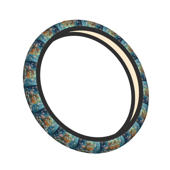 Lsque Colorful Plant Turtle Ultra Soft Car Steering Wheel Cover for Women, Standard 15 inch Size for Truck Van SUV Auto