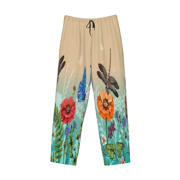 Lsque Colorful Plants And Insects Print Men's Pajama Pants, Lounge Pant - Comfortable Home Wear,Elastic Waistband, Stylish Design-Medium