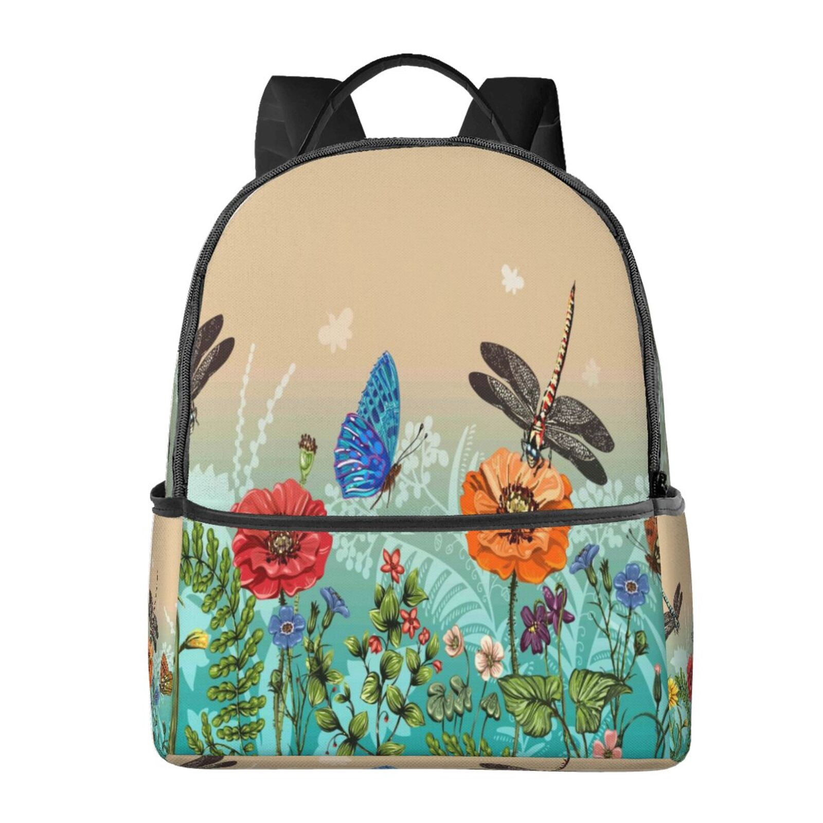 Lsque Colorful Plants And Insects Pattern Backpack – School Travel ...