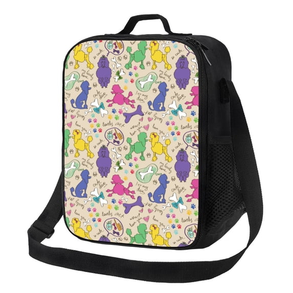 Lsque Colorful Poodle Dog Lunch Bag Lunch Box for Women Men Reusable Insulated Lunch Tote Bag,Leakproof Thermal Cooler Sack Food Handbags Case High Capacity