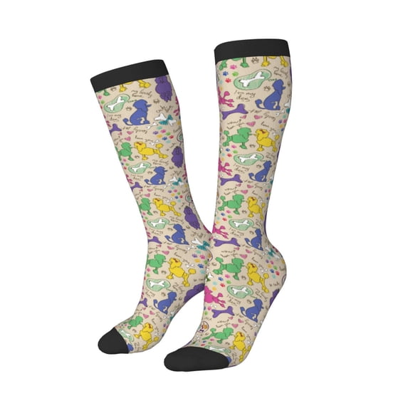 Lsque Colorful Poodle Dog Printed Crew Socks Men's Women's LightWeight Thin Casual Calf Socks ,Knee High Socks,Cotton Socks