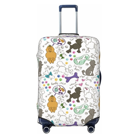 Lsque Colorful Poodle Dog Printed Luggage Cover, Travel Luggage Protector,Scratch and Dirt Resistant, Fits 18-32 Inch Luggage - Small