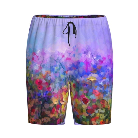 Lsque Colorful Purple Cosmos Flower Mens Sleep Pajama Shorts,Short Pajama Pants, Cotton Ultra-Soft Knit-3X-Large